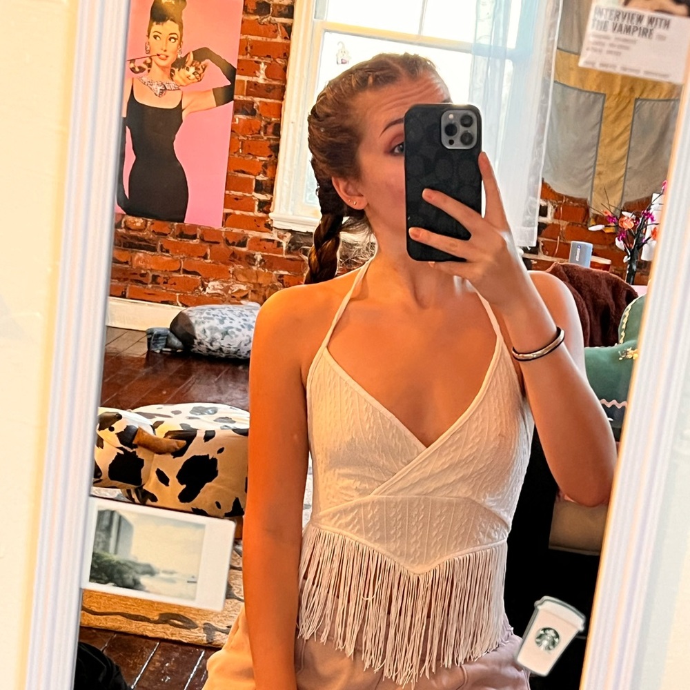 white fringe halter